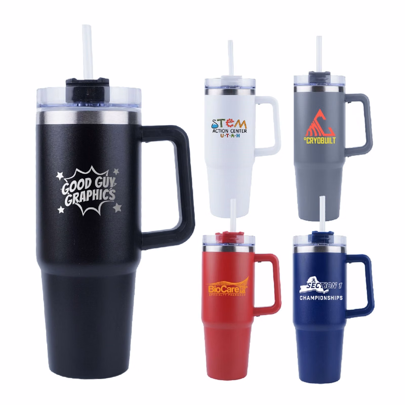 Stainless Steel Tumbler with Handle and Straw, 30 oz.