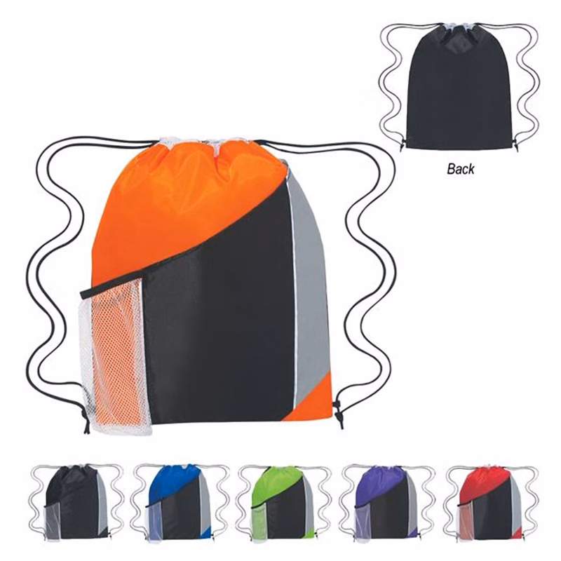Polyester Drawstring Bag with Side Mesh Pocket