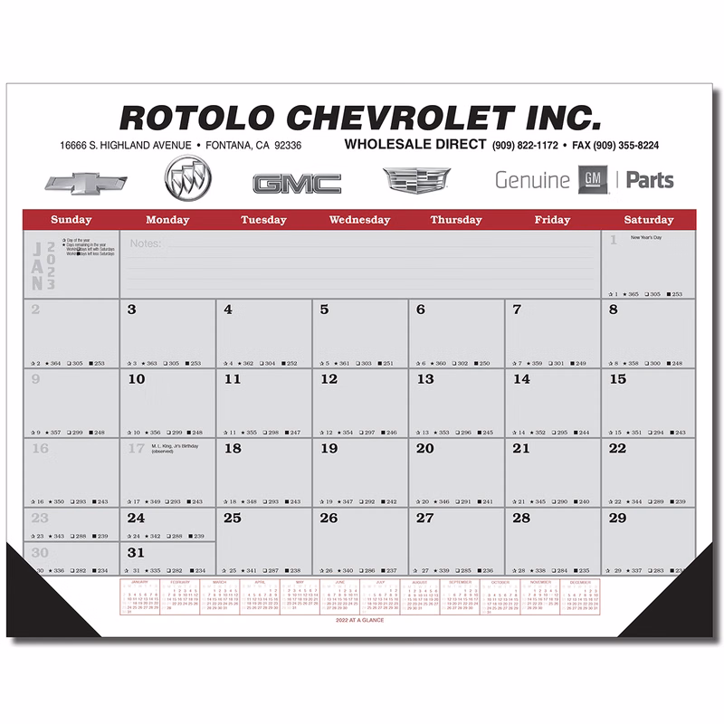 Jumbo Desk Pad Calendar - Maroon/Gray Datepad w/Year at Bottom