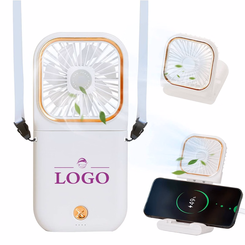 Multi-Functional Portable Fan With Power Bank And Lanyard