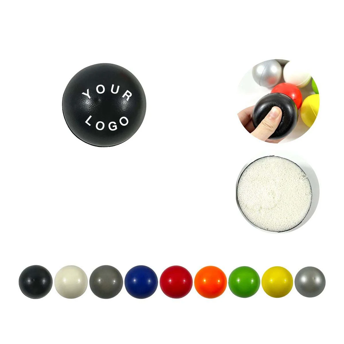 Round Stress Ball Portable PU Foam 2.37 Inch 1