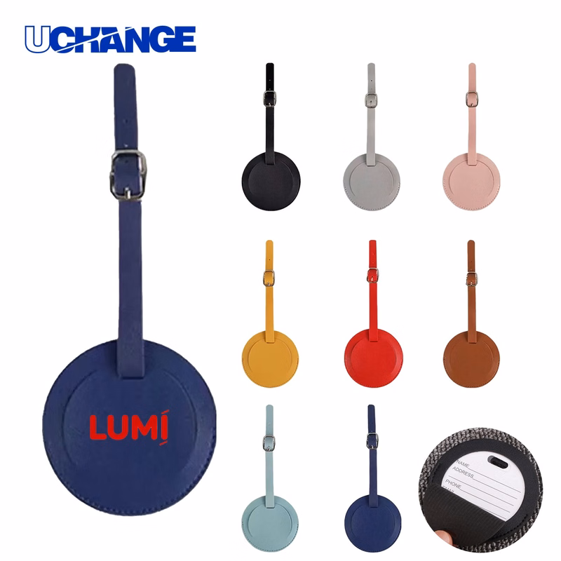 Round Faux Leather Luggage Tag