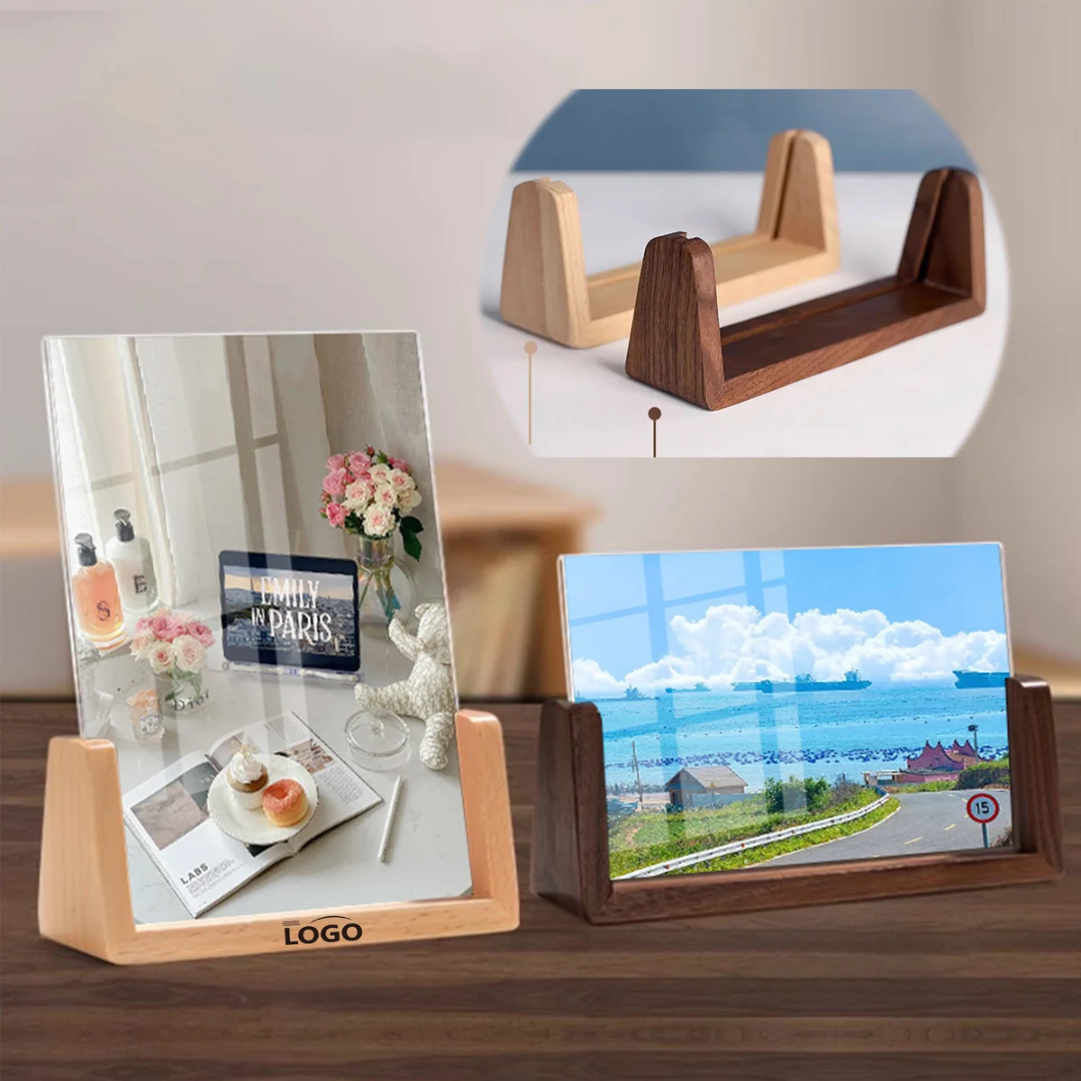 Picture Frame U-shaped Wood Base Acrylic Photo Desk 1