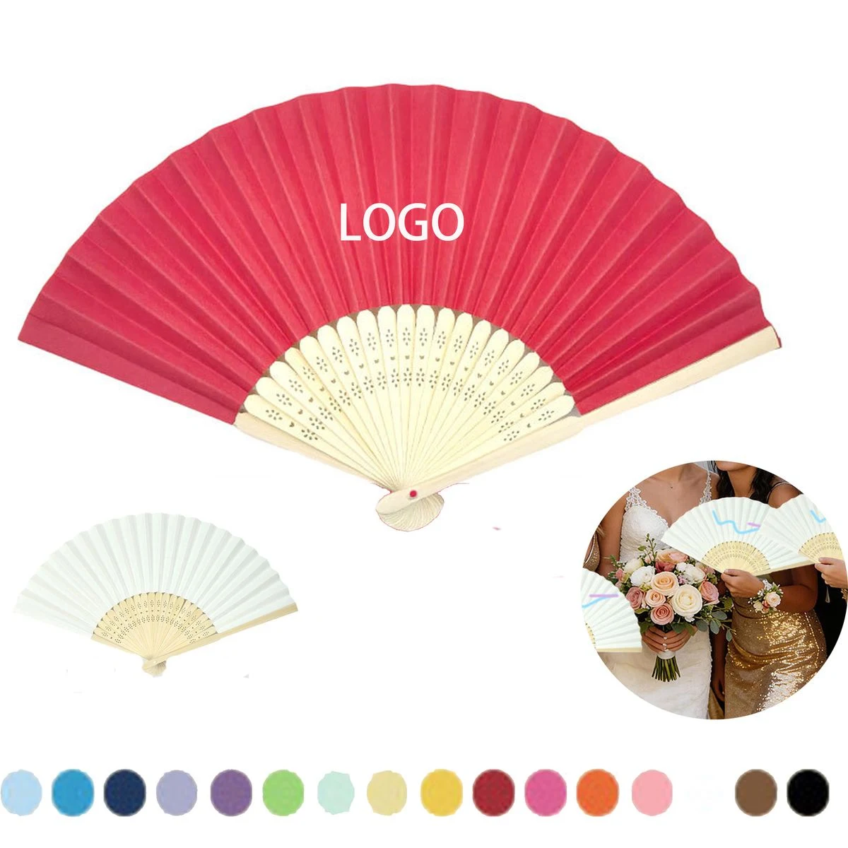 Folding Paper Fan Full Color with Bamboo Handle 1