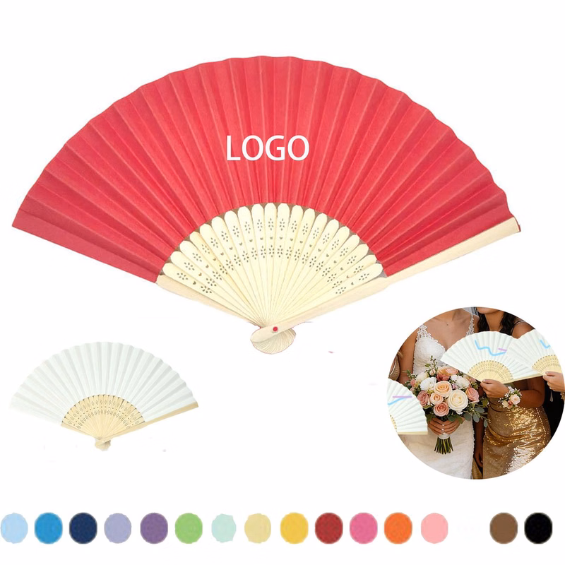 Folding Paper Fan Full Color with Bamboo Handle