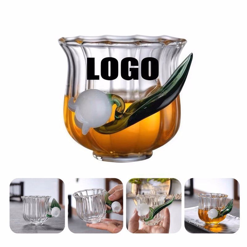 5 OZ/150ML Glass Tea Coffee Mug &Flower Handle Gift Cup