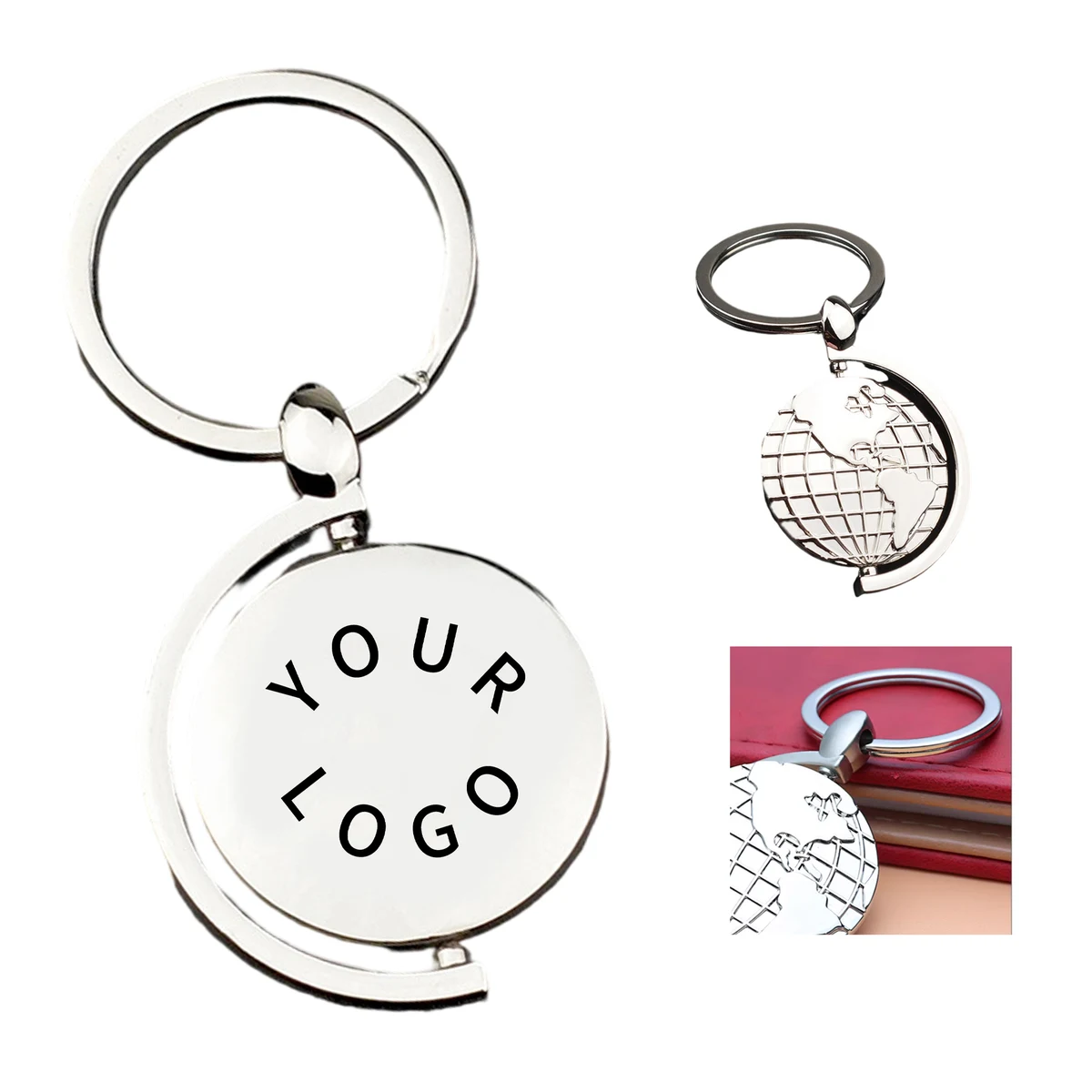 Zinc Alloy Globe Rotating Key Chain 1.9" Length x 1.4" Width 1