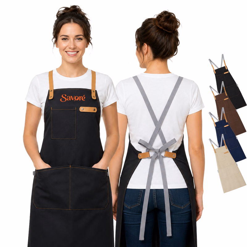 14 oz. Thick Canvas Kitchen Apron w/ Cross Straps & 3 Pockets