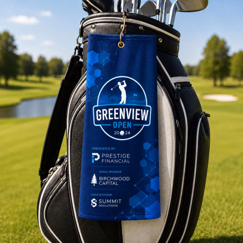 72Hr Fast Ship- Microfiber Dri-Lite Terry Golf Towel, 18" length, Trifold Grommet & Hook, Sublimated