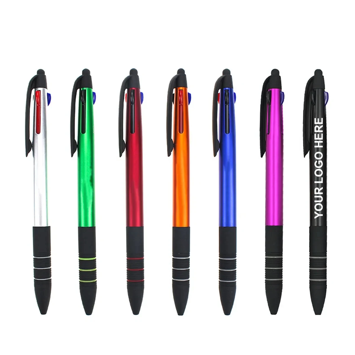 Three-Color Click Action Ballpoint Pen With Stylus Tip 1
