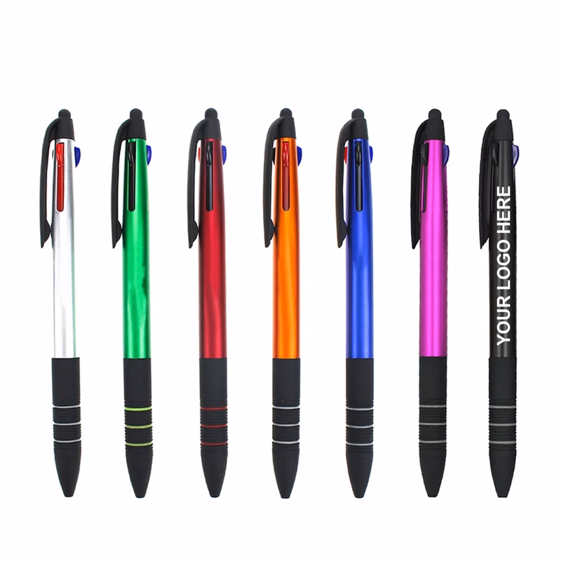 Three-Color Click Action Ballpoint Pen With Stylus Tip