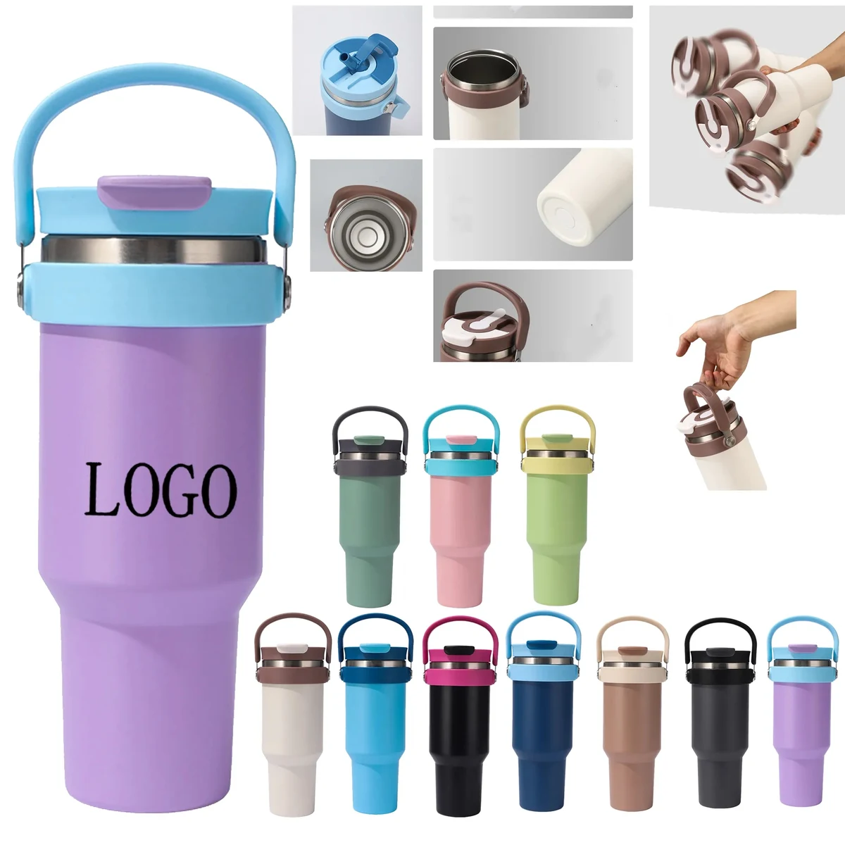 Outdoor 40oz Car Thermos Cup with Handle and Straw 1