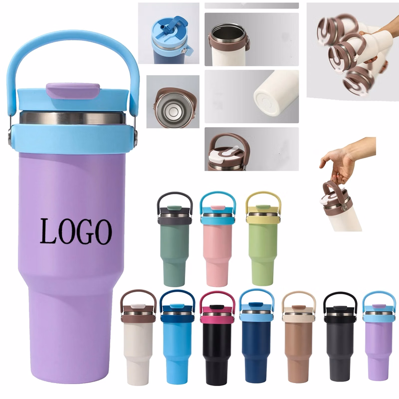 Outdoor 40oz Car Thermos Cup with Handle and Straw