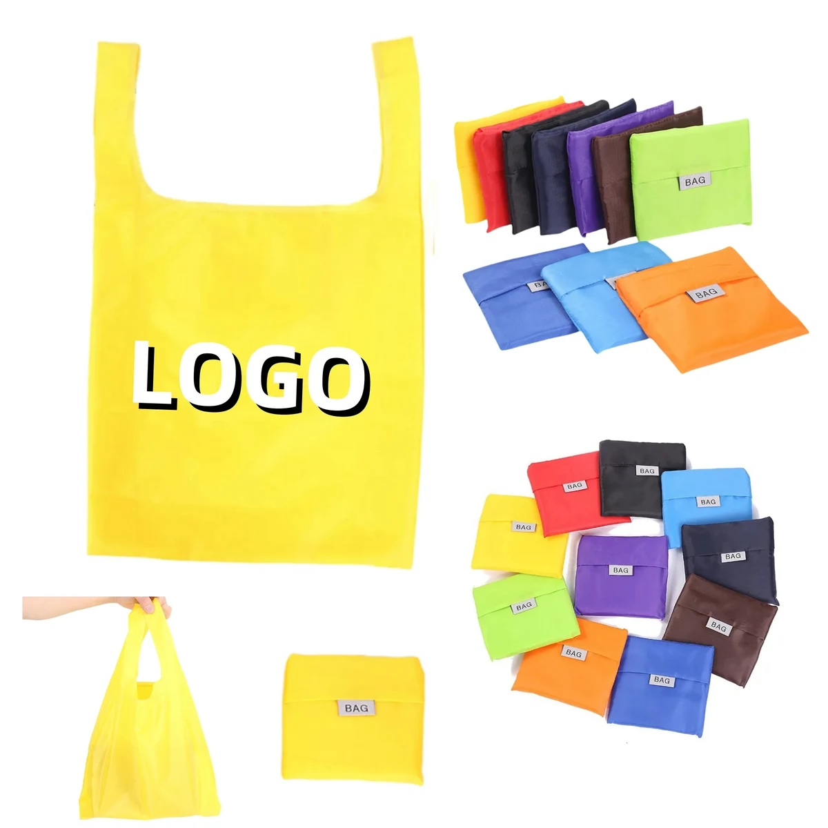 Solid Color Eco-Friendly Foldable Storage Tote Bag, custom tote bag with logo imprint 1