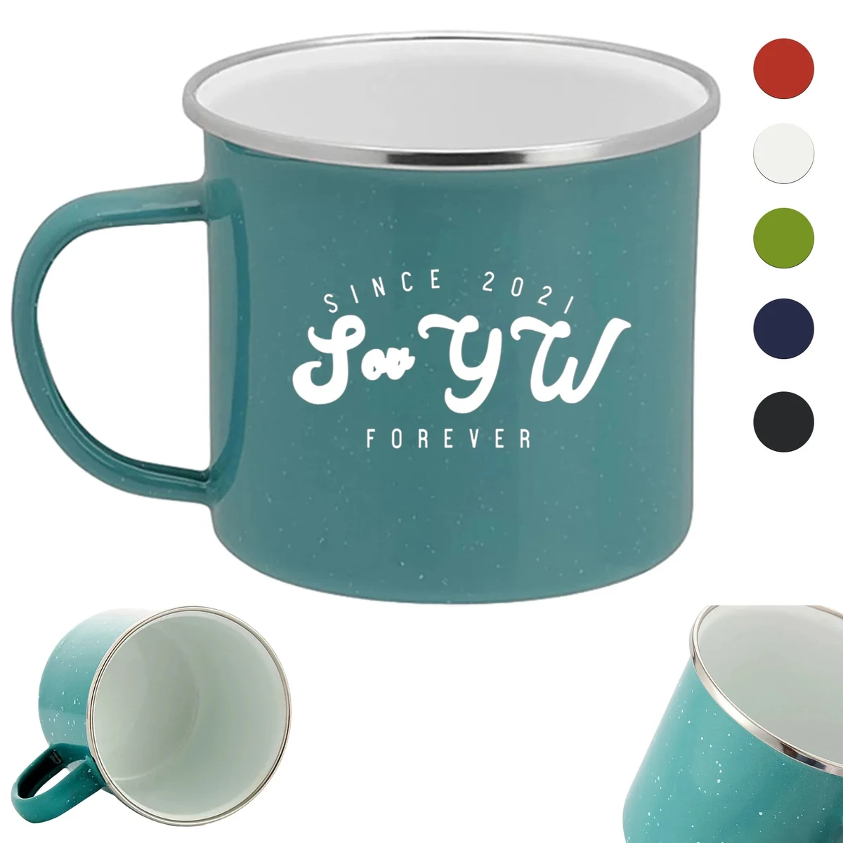 Customized 12Oz. Stainless Steel Rimmed Ceramic Mugs 1