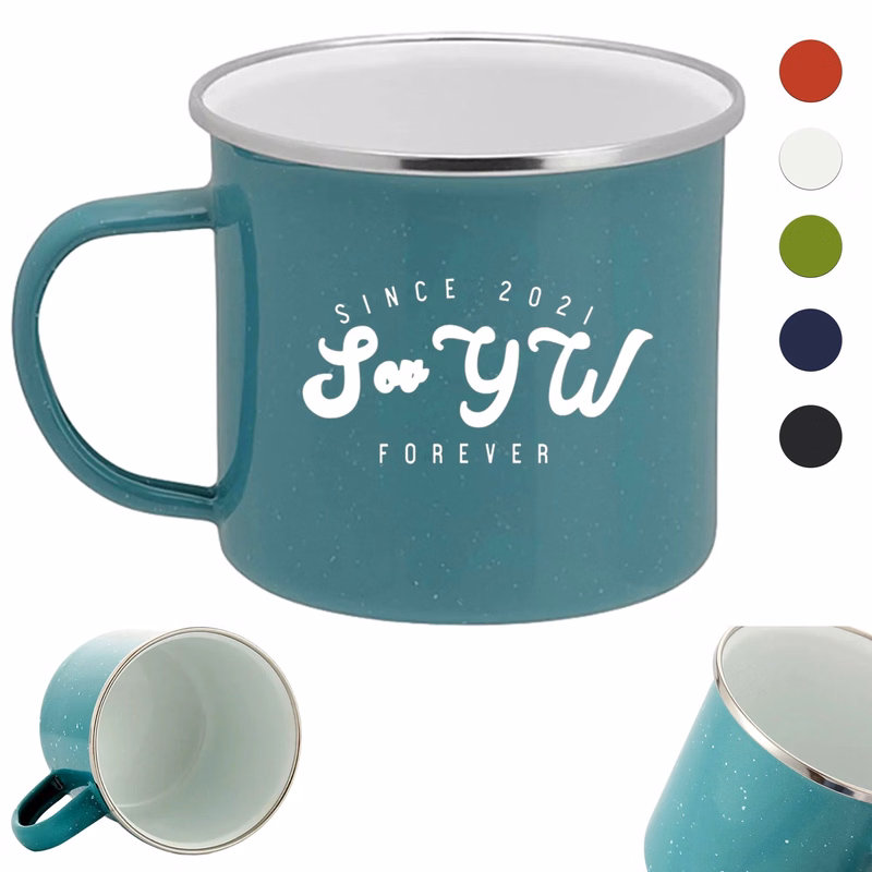 Customized 12Oz. Stainless Steel Rimmed Ceramic Mugs