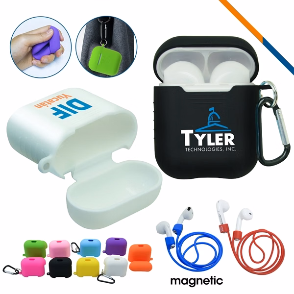 Custom Silicone Wireless Earbud Case with Carabiner — Tech Promo Gift