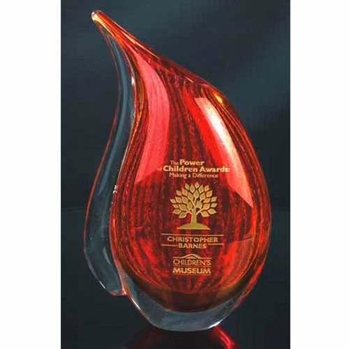 Red Etched And Color Filled Art Glass Teardrop Vase