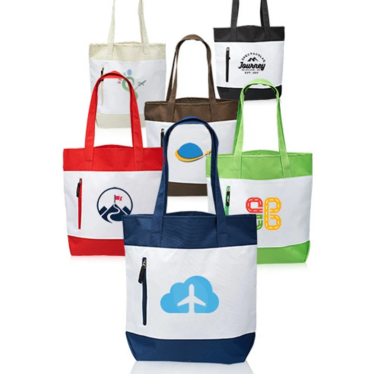 Tote Bag with Front Zipper, custom tote bag with logo imprint 1