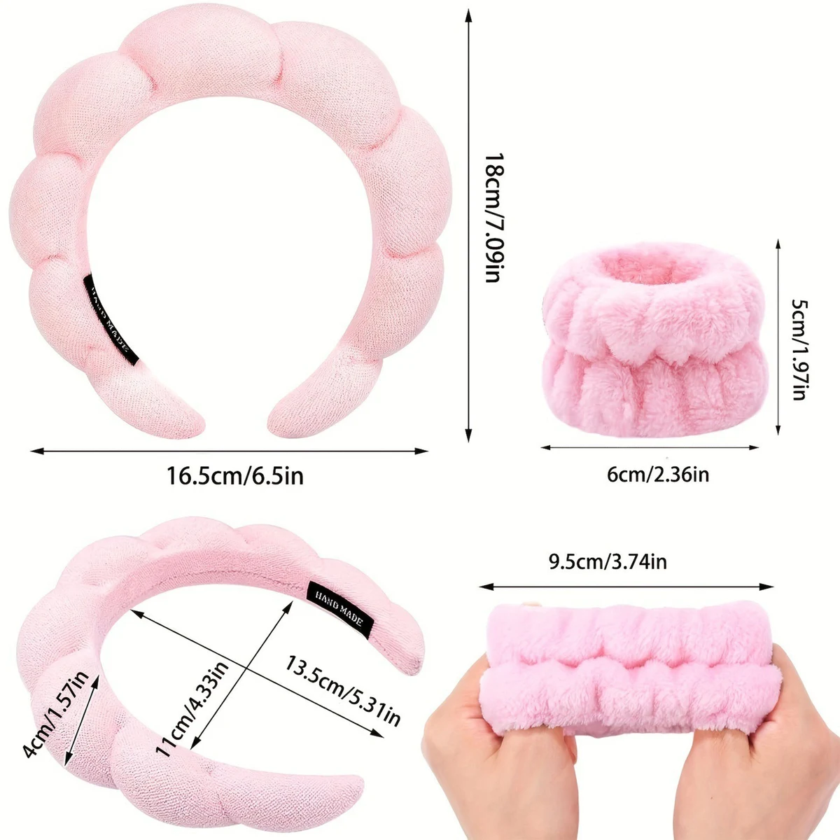 High-Quality Plush Material Soft And Stylish Headband & Wristband Set For Makeup And Spa 1