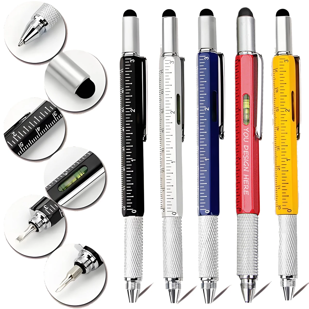 6 in 1 Multifunctional Metal Level Tool Touch Screen Stylus Pen 1