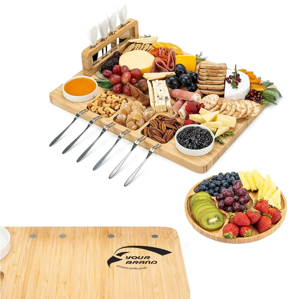 Large Charcuterie Bamboo Cheese Board Knife Set 1