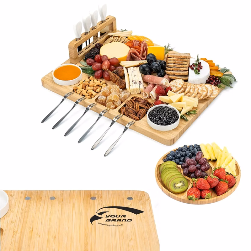 Large Charcuterie Bamboo Cheese Board Knife Set