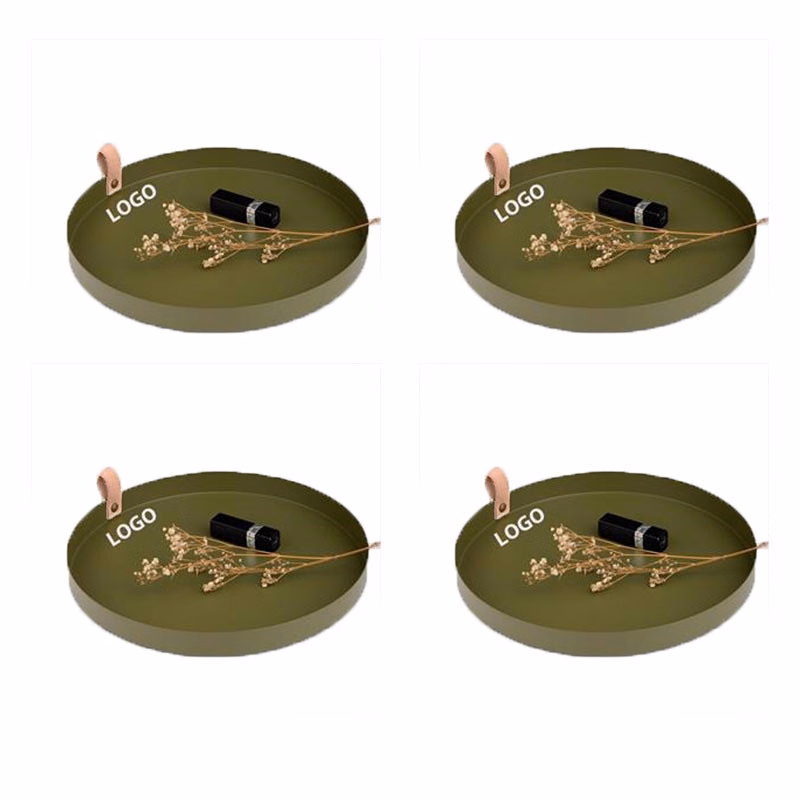 Round Tray With Leather Handle