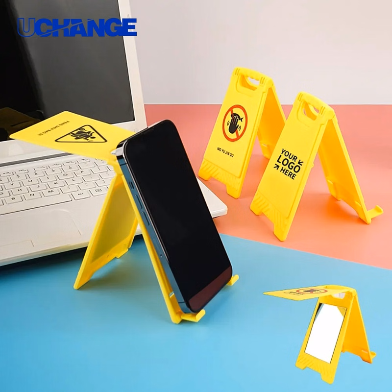 Roadblock Warning Sign Phone Holder with Mirror Novelty Desk Stand
