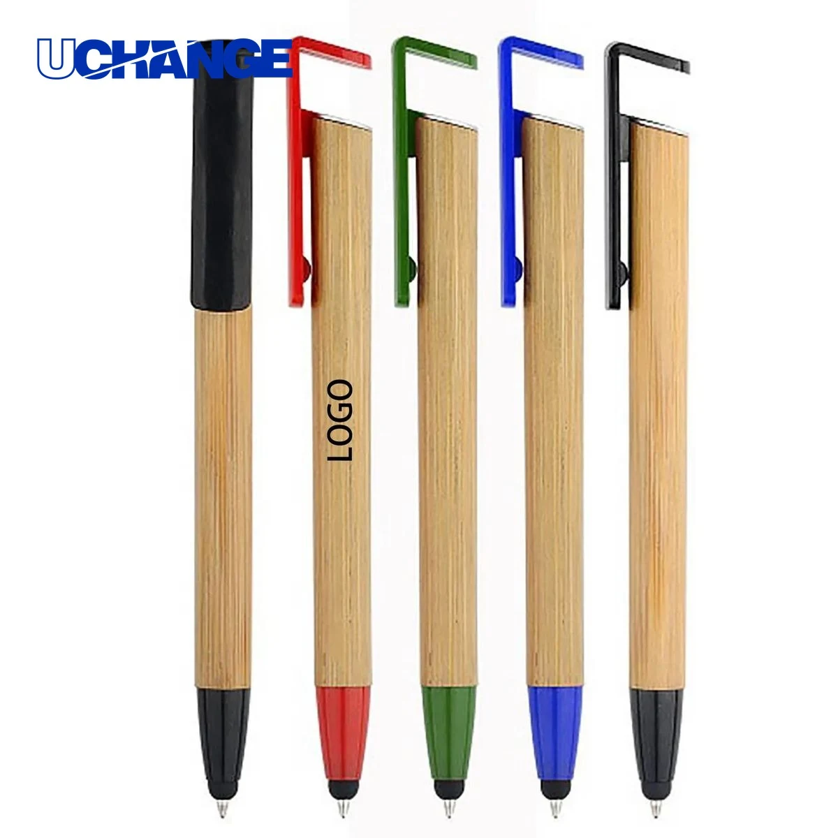 Eco Bamboo Ballpoint Pen with Phone Holder Desk Writing Tool, custom pen with logo imprint 1