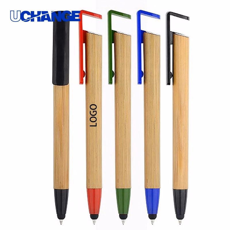 Eco Bamboo Ballpoint Pen with Phone Holder Desk Writing Tool