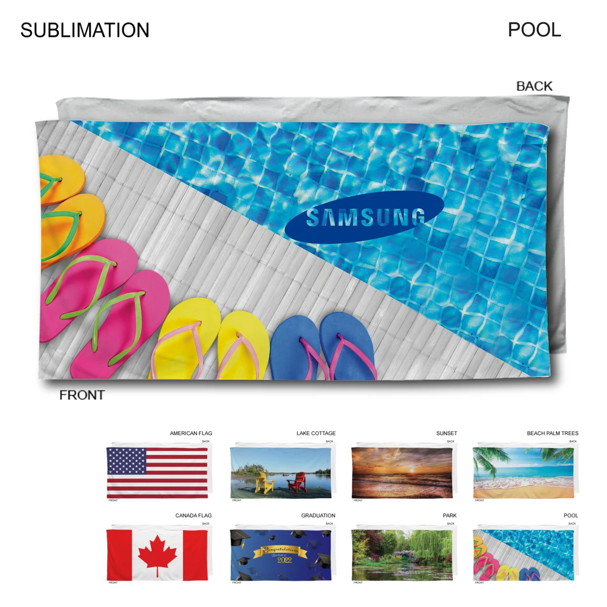 Stock Design Sublimated, Heaviest Weight, Plush Velour Terry Cotton Blend Beach Towel, 30x60 1