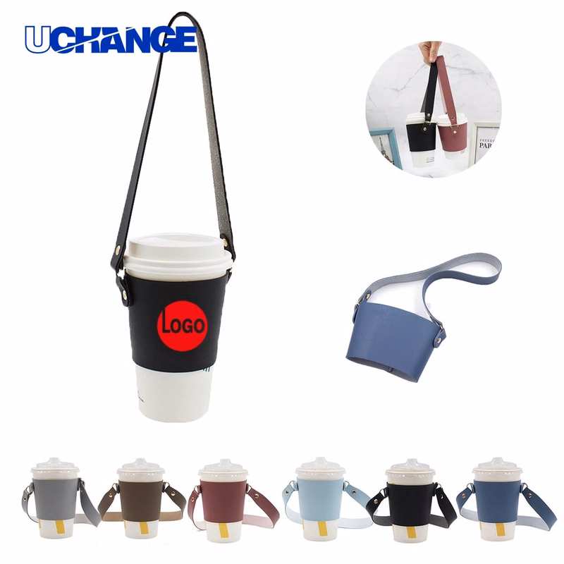 PU Leather Drink Holder Sleeve with Handle