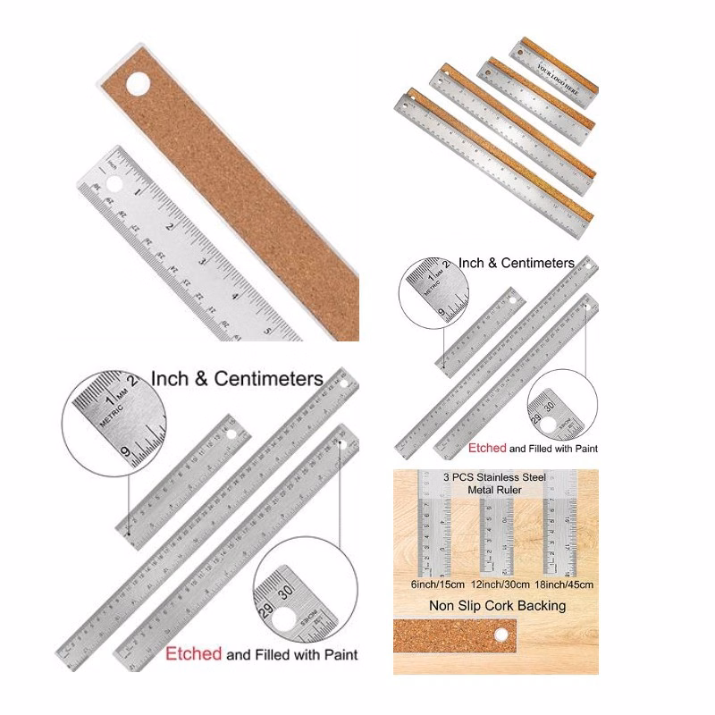 Stainless Steel Ruler Non Slip Cork Base