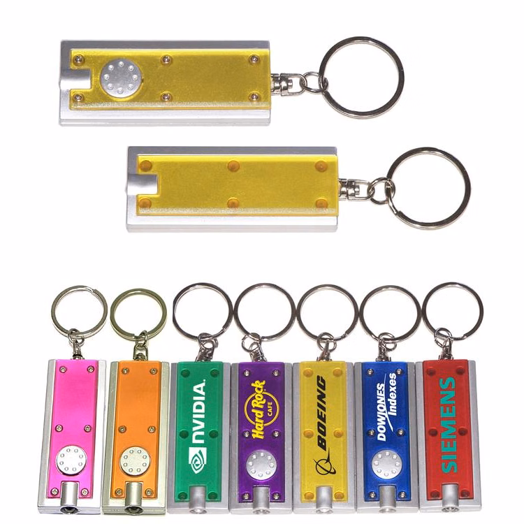 Slim rectangular flash light with swivel key chain, yellow