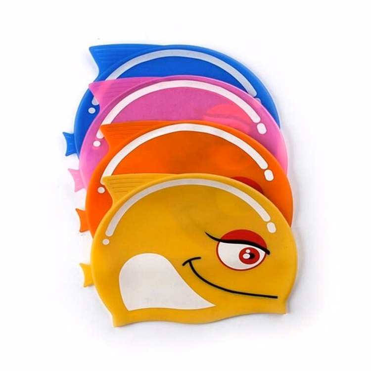 swim caps for kids / children / boys / girls - cute fish silicone swimming cap - Highly elastic, Lar
