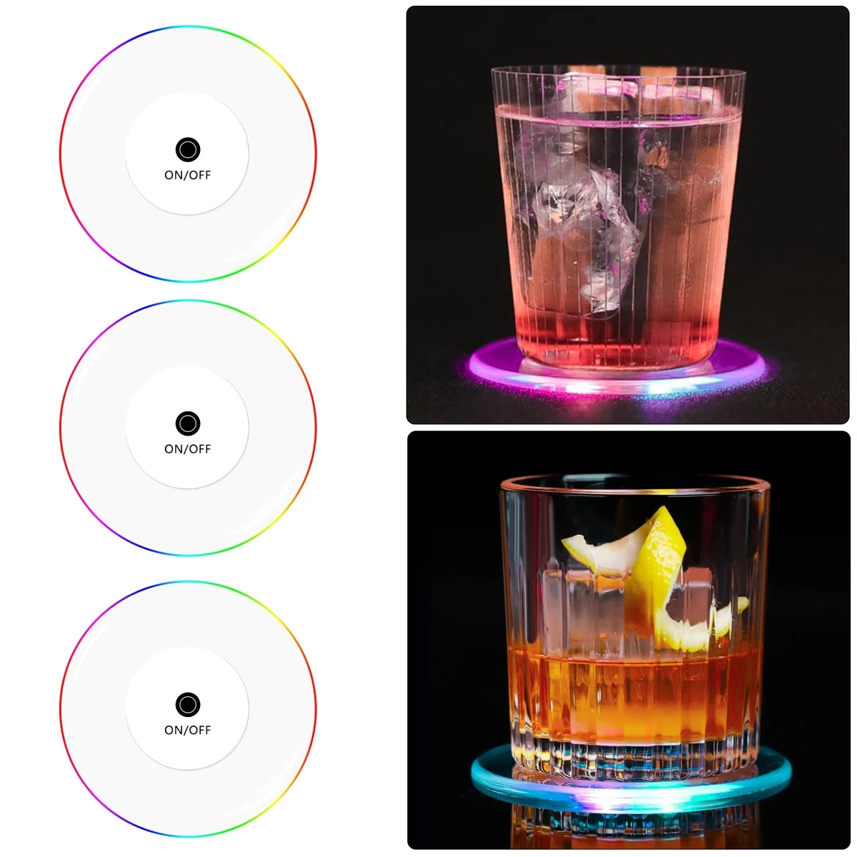 LED Luminous Cup Mat Coaster Acrylic Light Pack of 2pcs 1