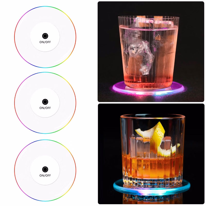 LED Luminous Cup Mat Coaster Acrylic Light Pack of 2pcs