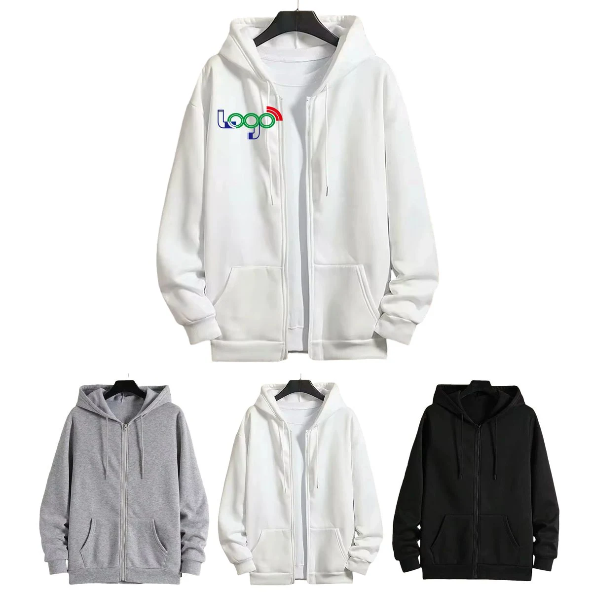 Polyester Solid-Color Hooded Sweatshirt 1