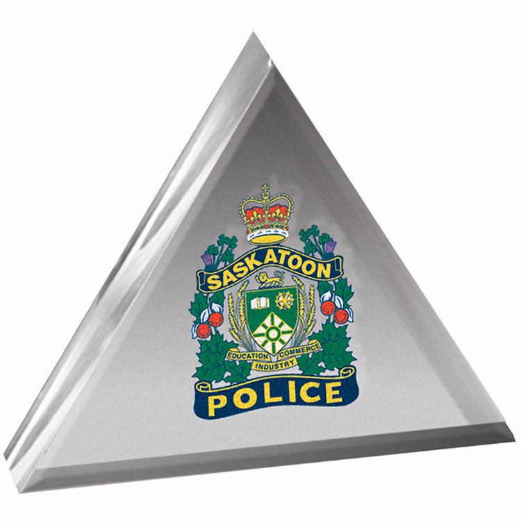Clear Triangle Acrylic Paperweight (4"x 4"x 3/4") PhotoImage imprint