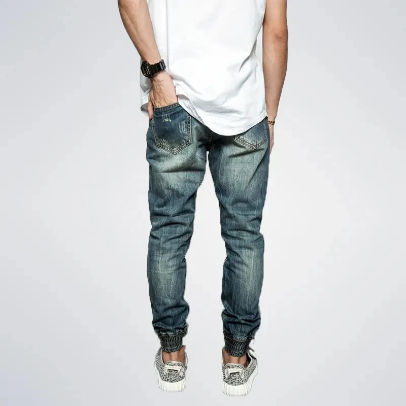 Men's Distressed Holes Slim Fit Blue Skinny Jeans 1