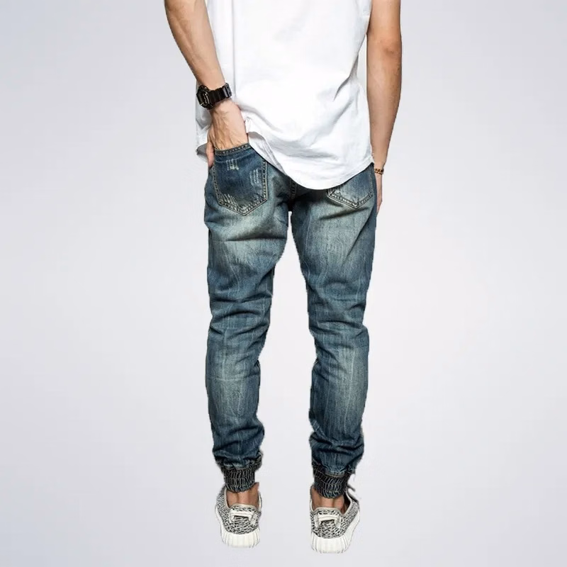 Men's Distressed Holes Slim Fit Blue Skinny Jeans