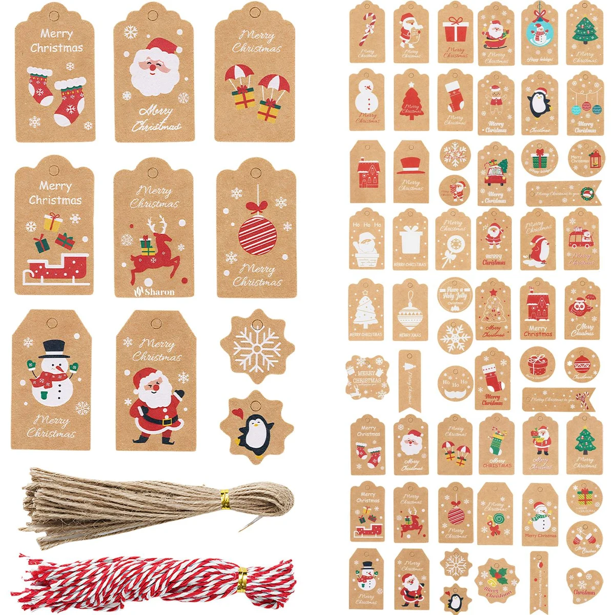 50PCS Christmas Gift Tag Set w/ Twine 1