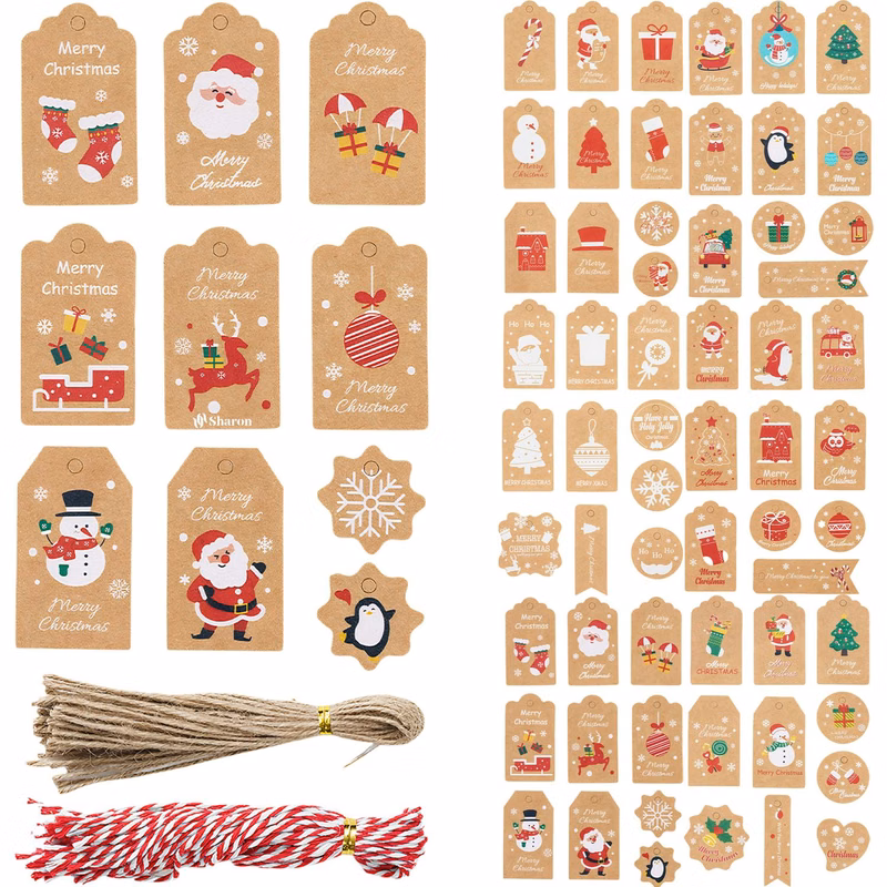 50PCS Christmas Gift Tag Set w/ Twine