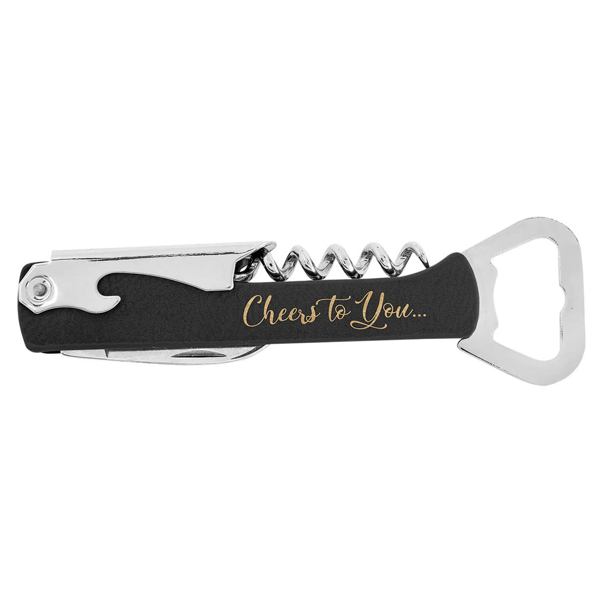 Black/Gold Leatherette Wine Bottle Opener 1