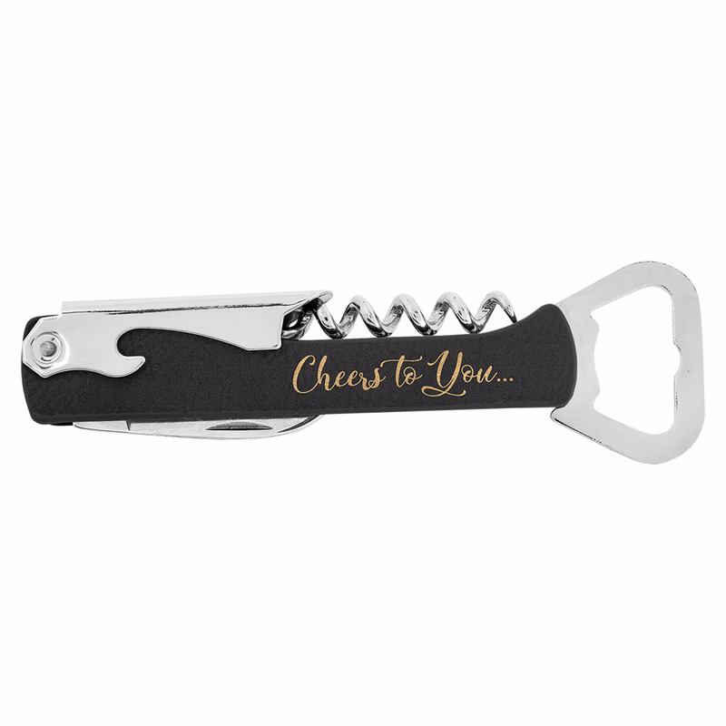 Black/Gold Leatherette Wine Bottle Opener