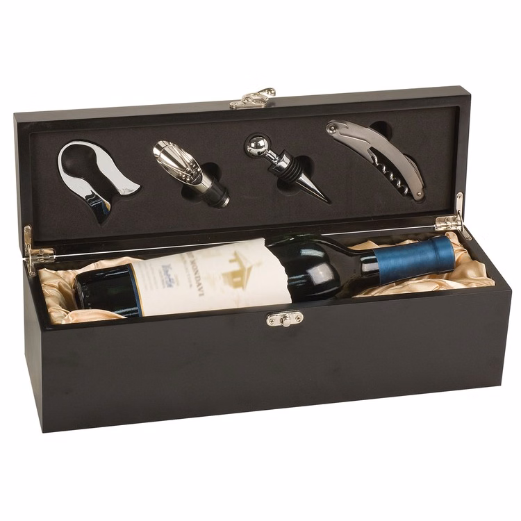 Black Single Wine Box with Tools (engraved)