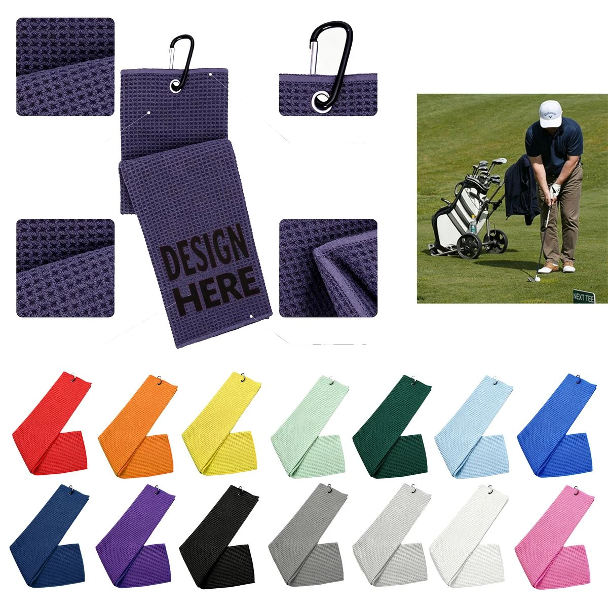 400GSM 3 Hole Microfiber Golf Towel 1