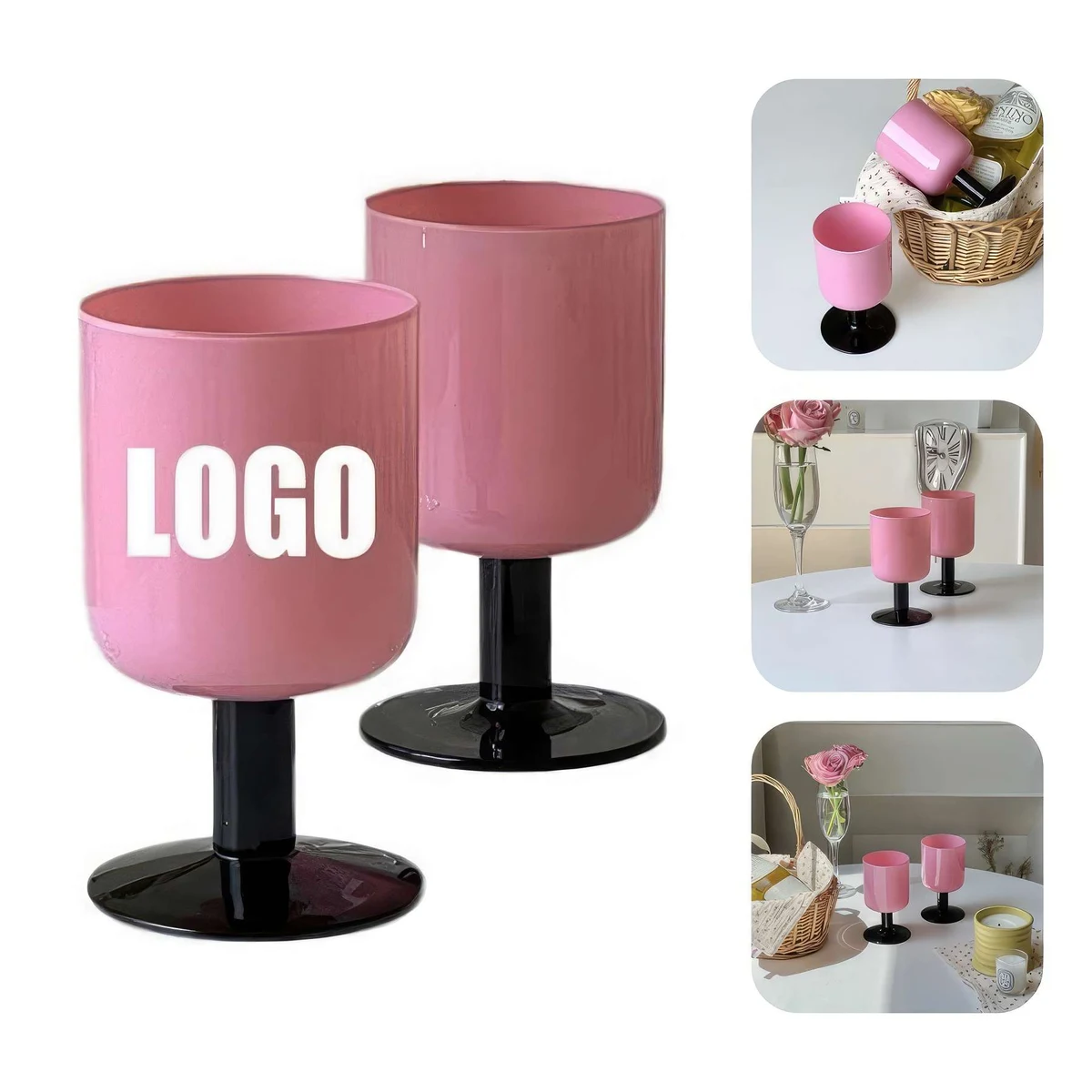 300ml 10oz Pink Black Glass Goblet Wine Cocktail Cup 1