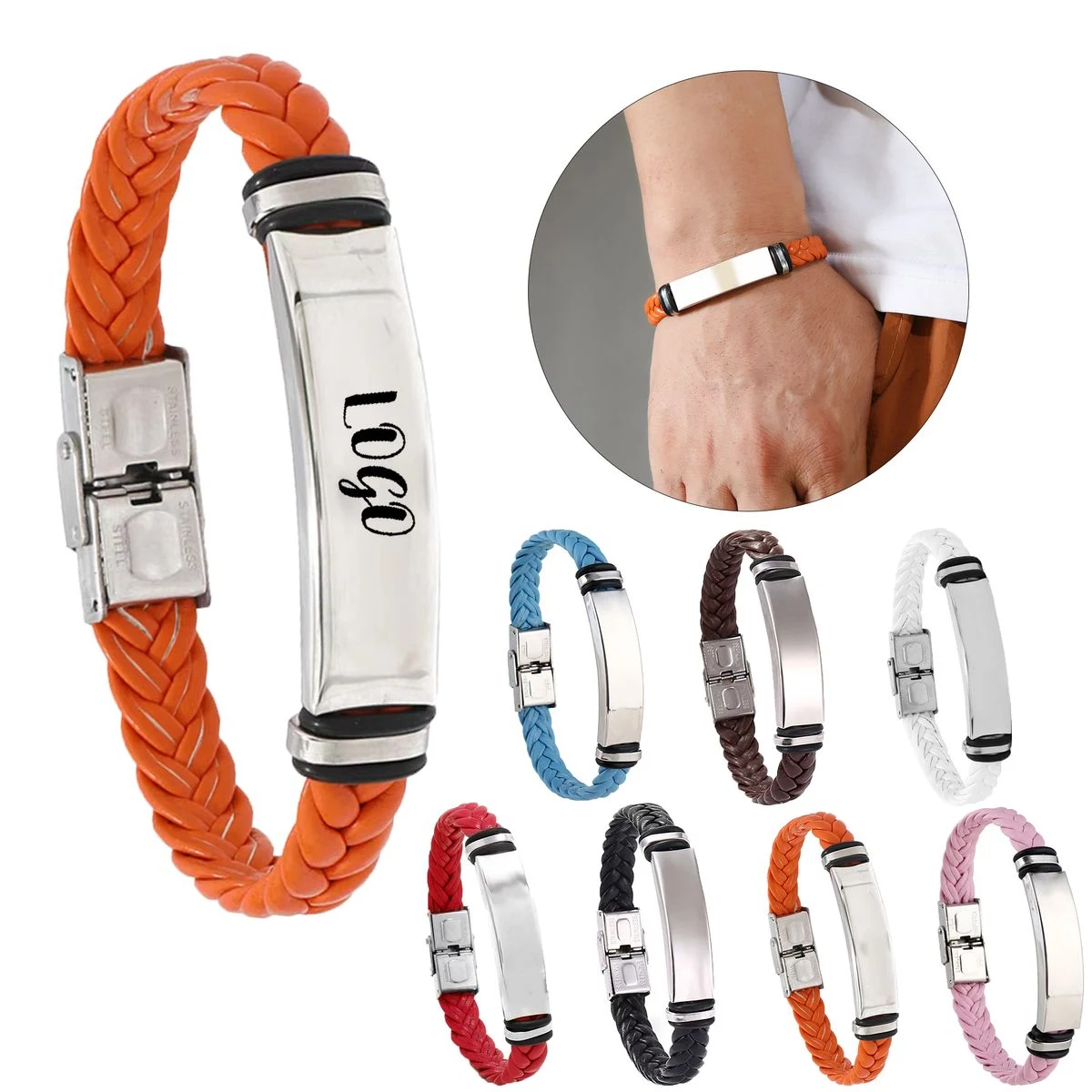 Stainless Steel Leather Braided Comfort Bracelet 1